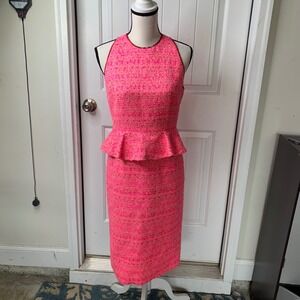 Giambattista Valli pink barbie‎ tweed peplum midi dress size 42 luxury old money